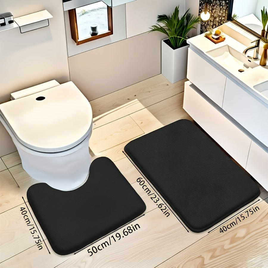 Tapis de salle de bain uni et contour WC, lot de 2 pièces