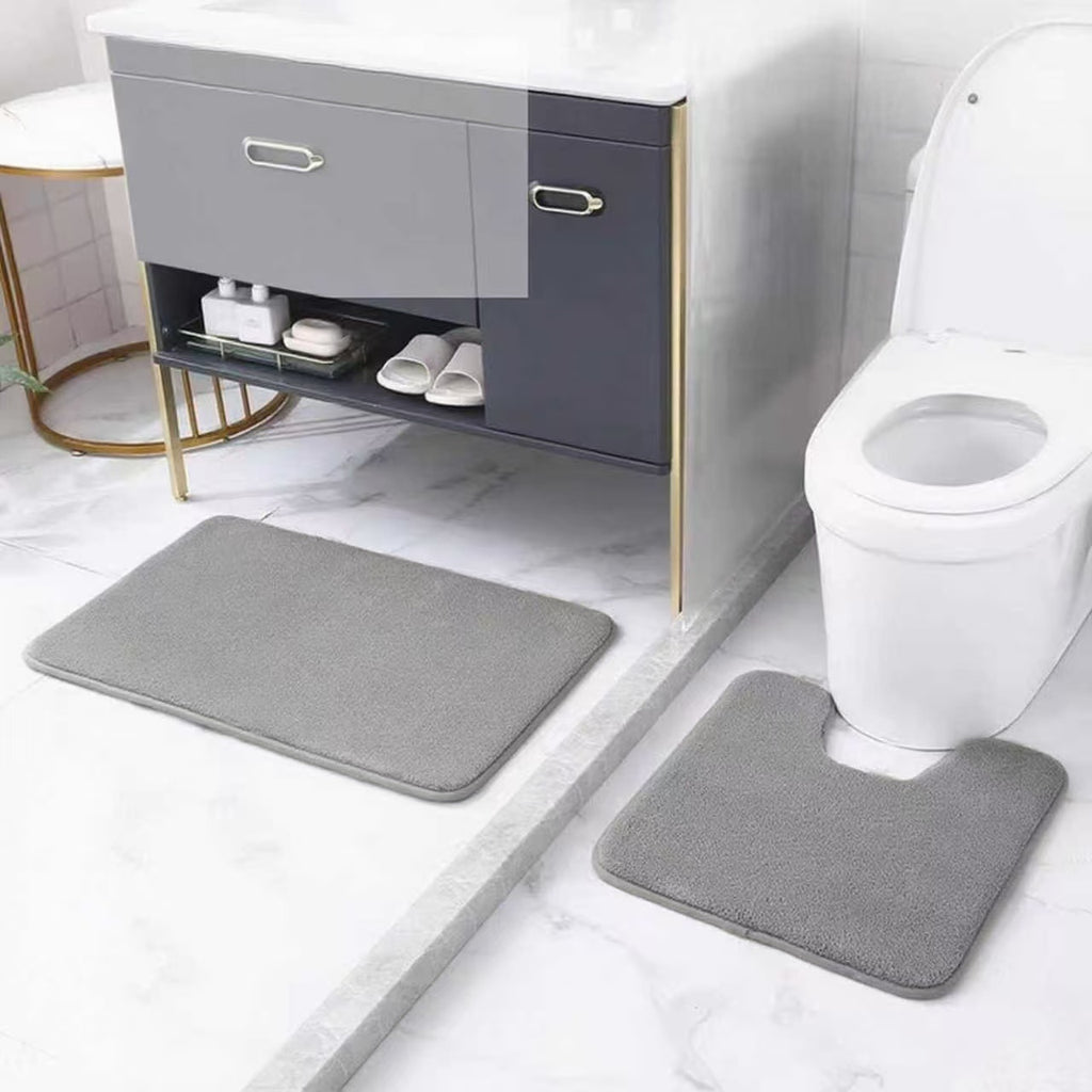 Tapis de salle de bain uni et contour WC, lot de 2 pièces