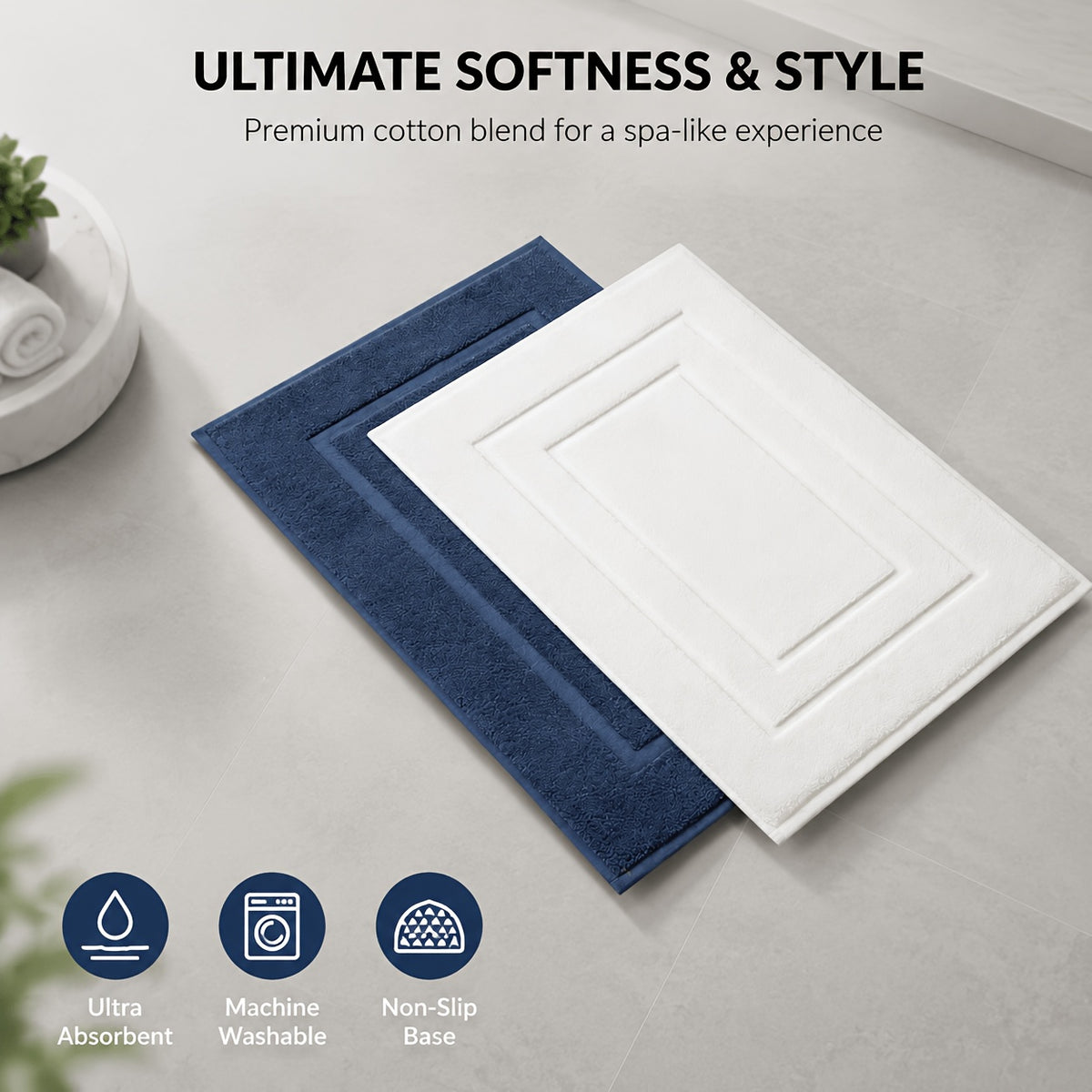 Tapis de salle de bain en coton, duo de 2 teintes