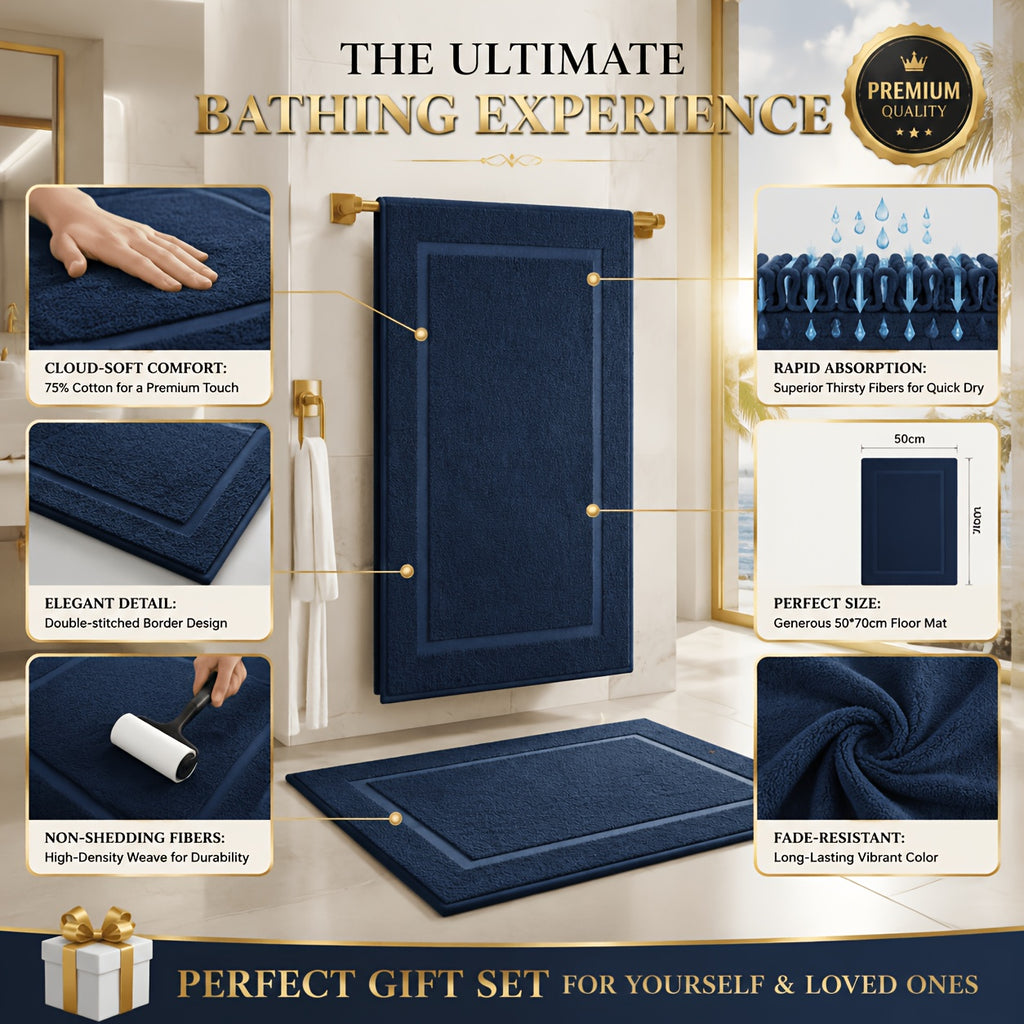 Tapis de salle de bain en coton, duo de 2 teintes