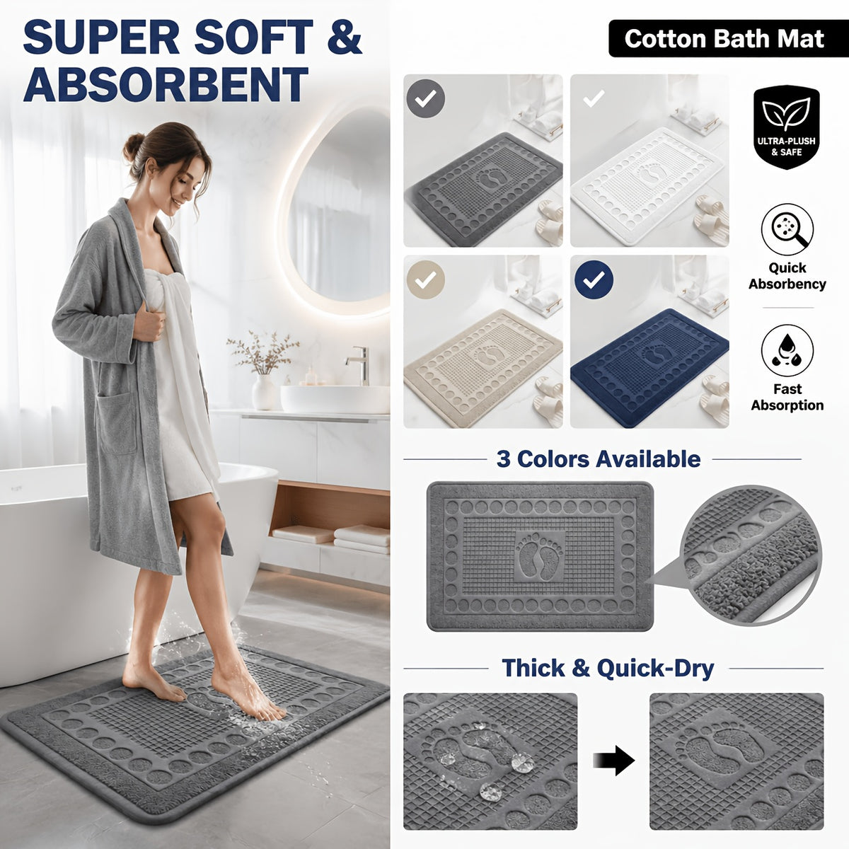 Tapis de salle de bain épais qualité hôtel