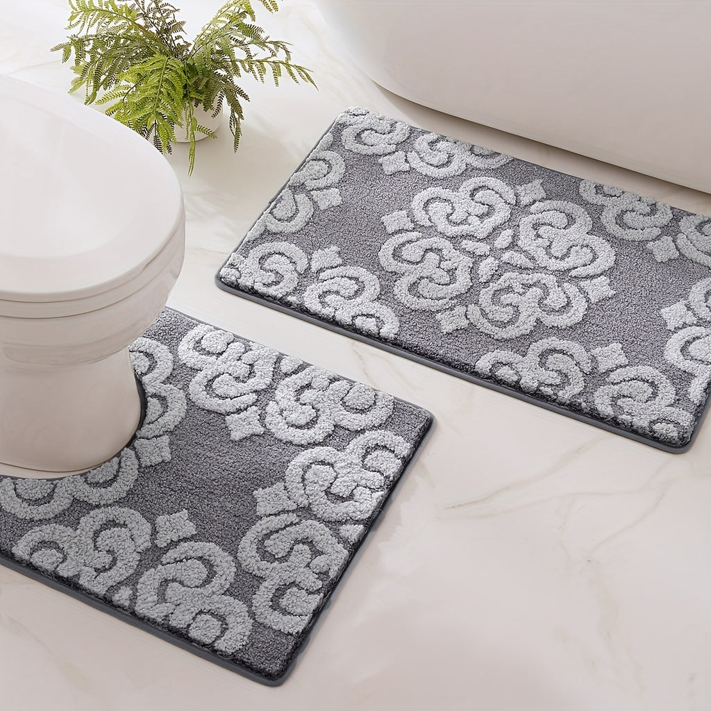Tapis de salle de bain motif damas, découpe WC