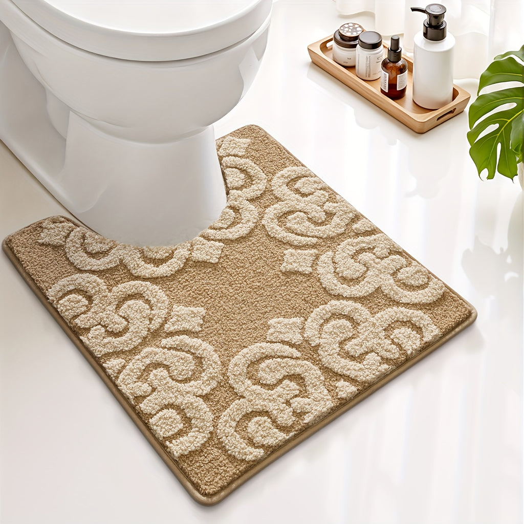 Tapis de salle de bain motif damas, découpe WC
