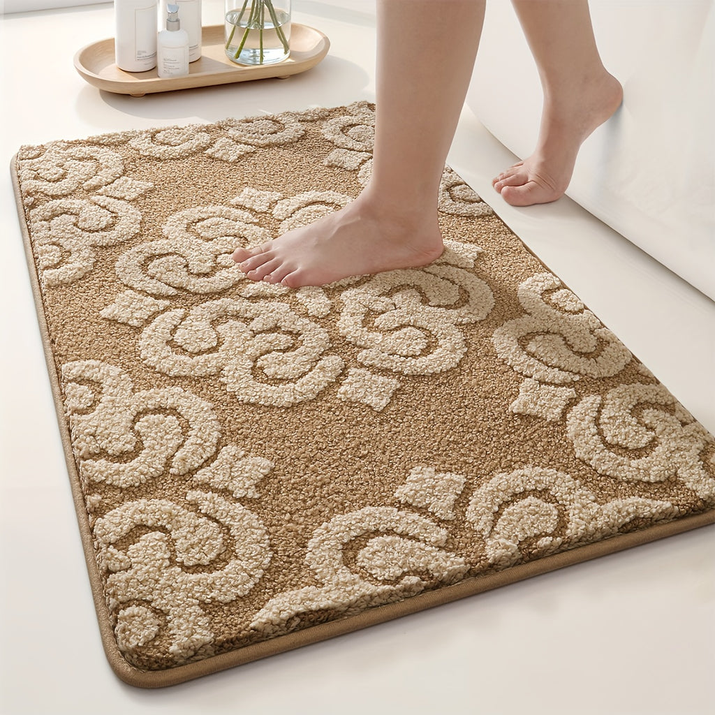 Tapis de salle de bain motif damas, découpe WC