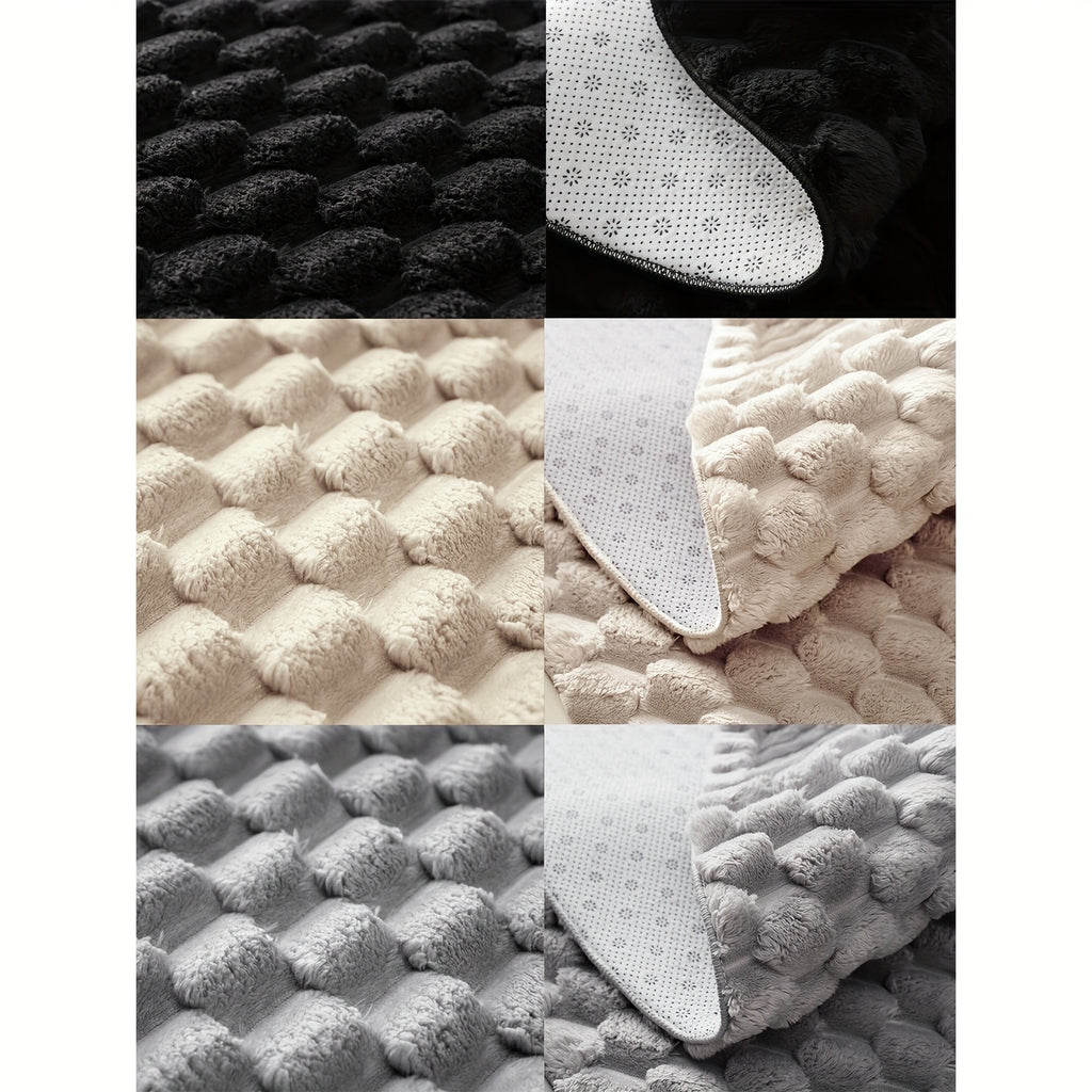 Tapis de salle de bain à damier bombé, velours bouclé doux
