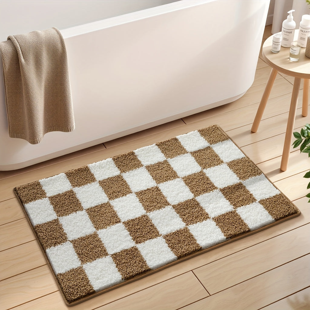 Tapis de salle de bain à damier floqué