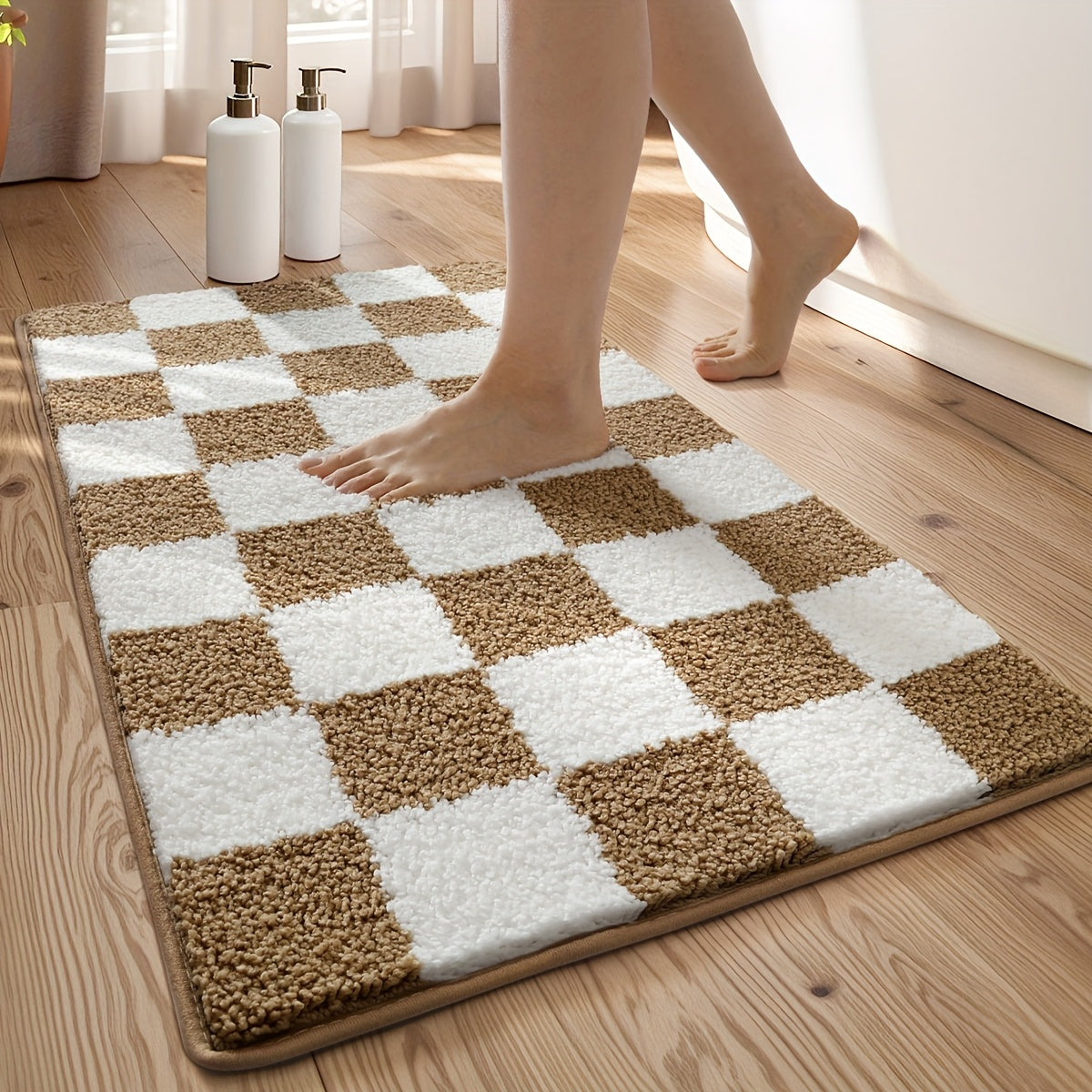 Tapis de salle de bain à damier floqué