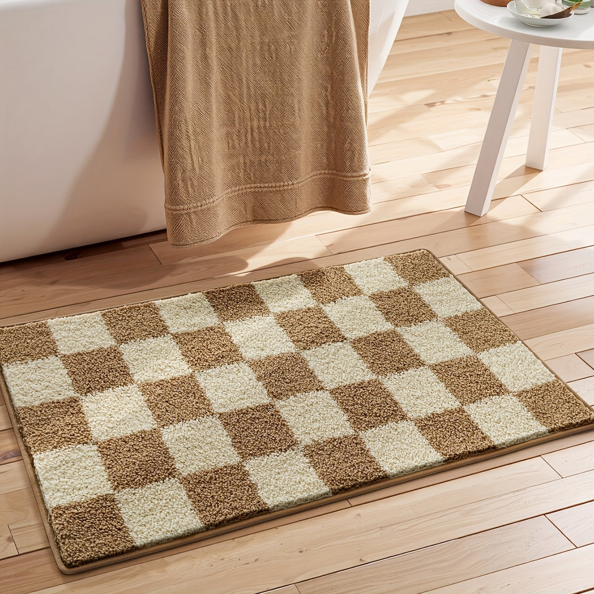 Tapis de salle de bain damier, format allongé