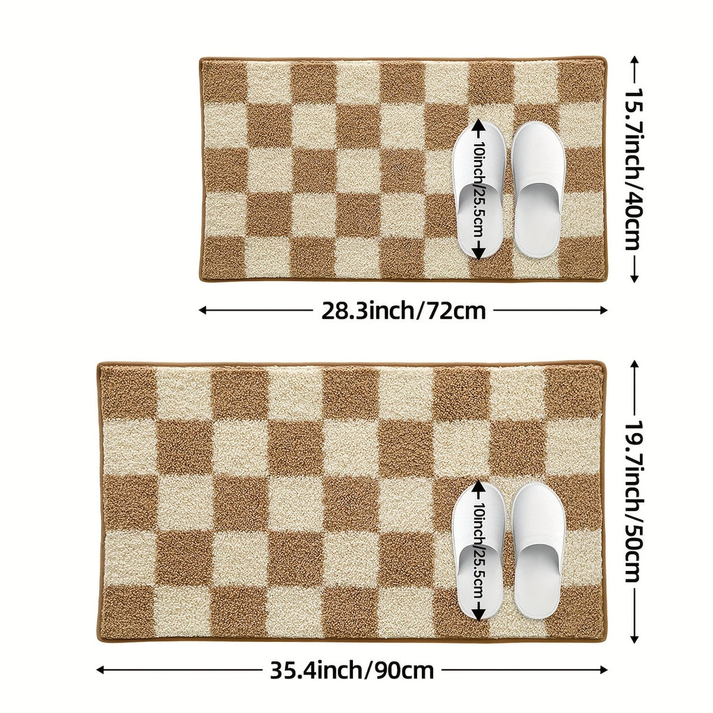 Tapis de salle de bain damier, format allongé