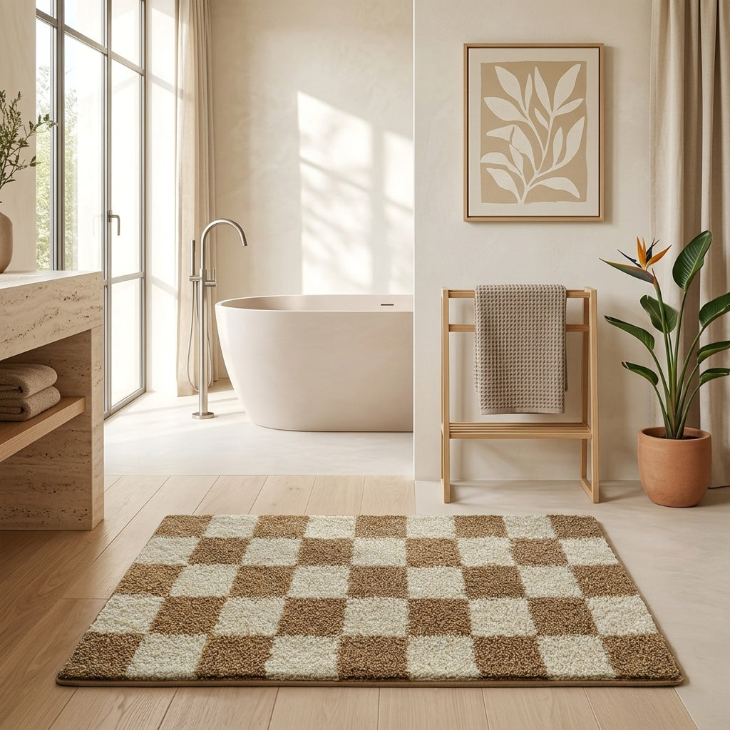 Tapis de salle de bain damier, format allongé