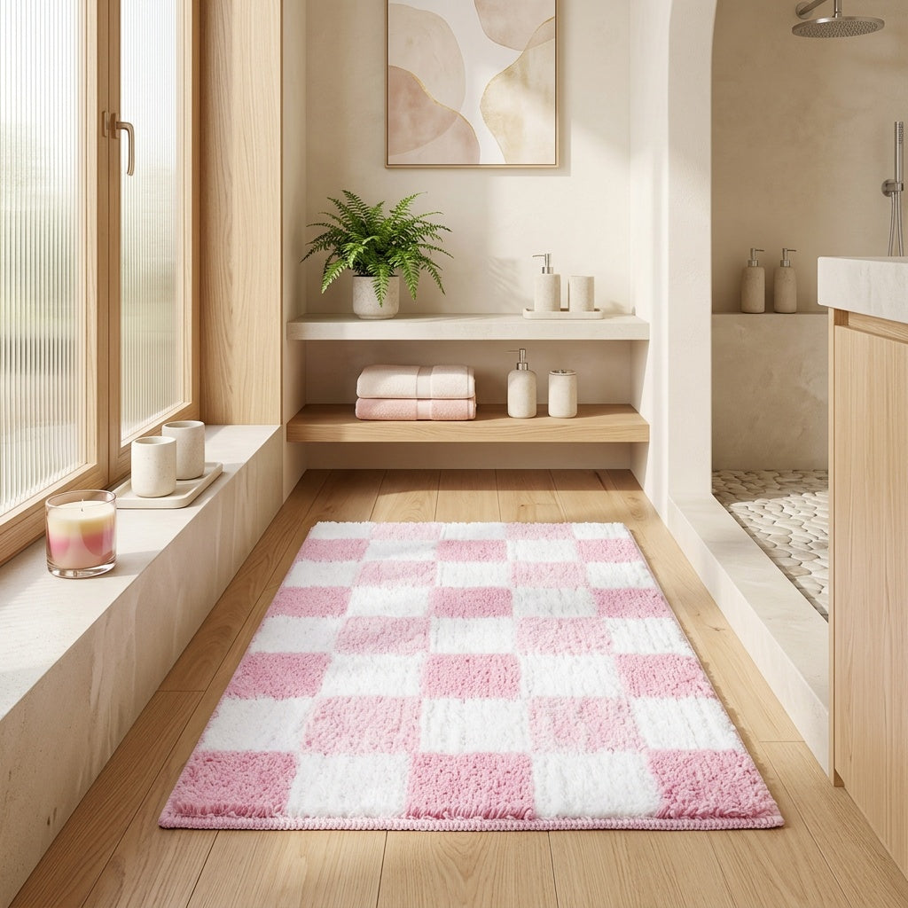 Tapis de salle de bain à damier
