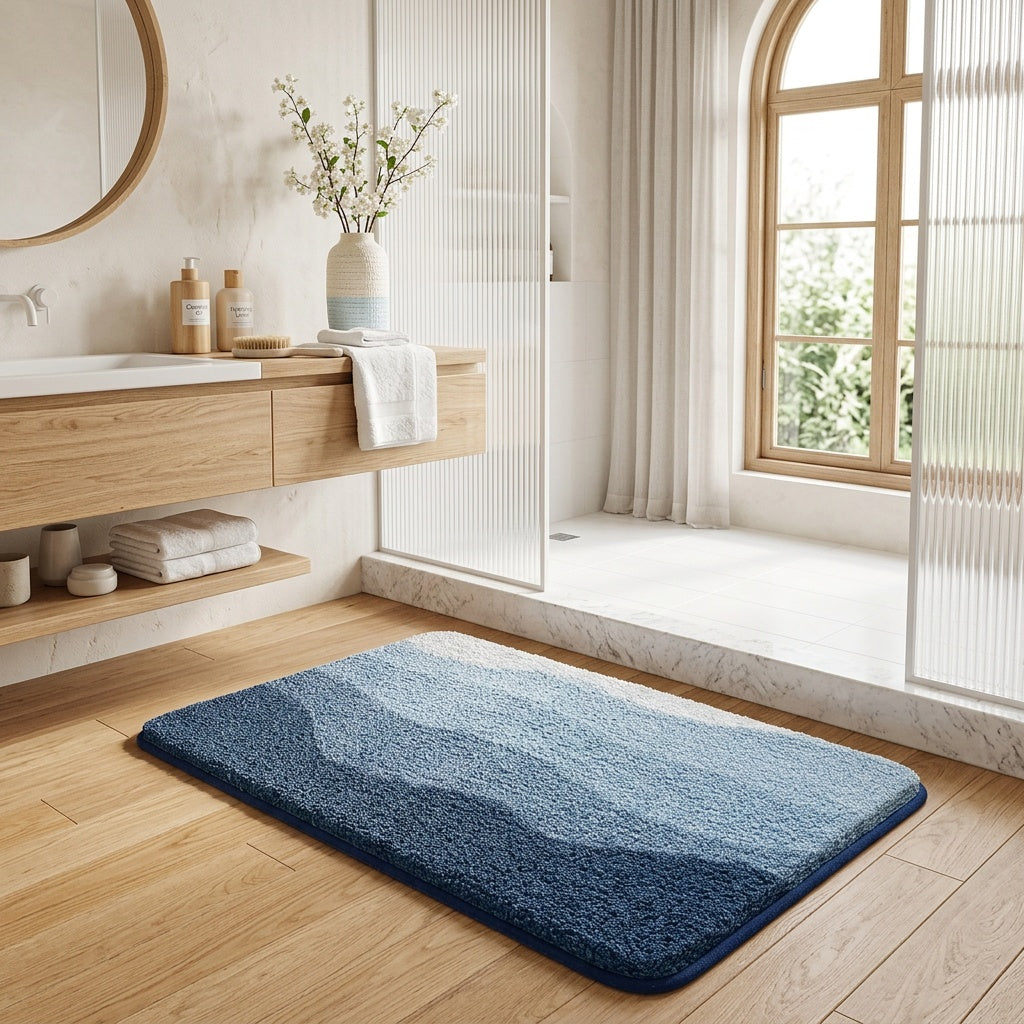 Tapis de salle de bain dégradé en vagues