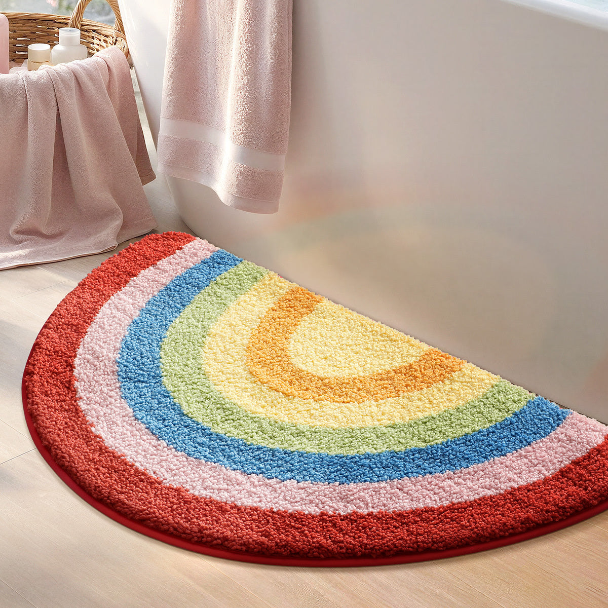 Tapis de salle de bain demi-lune arc-en- tufté épais