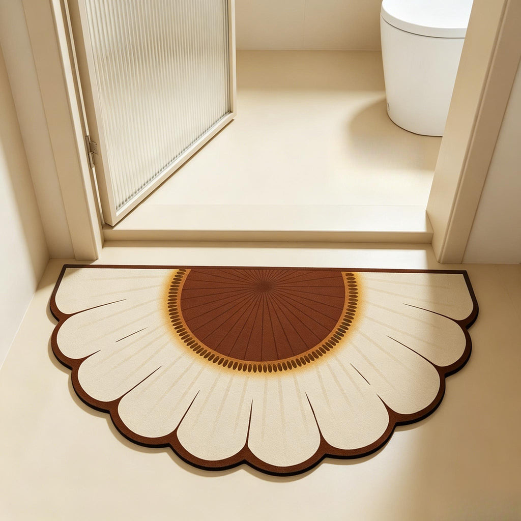 Tapis de salle de bain demi-lune fleur, diatomite souple