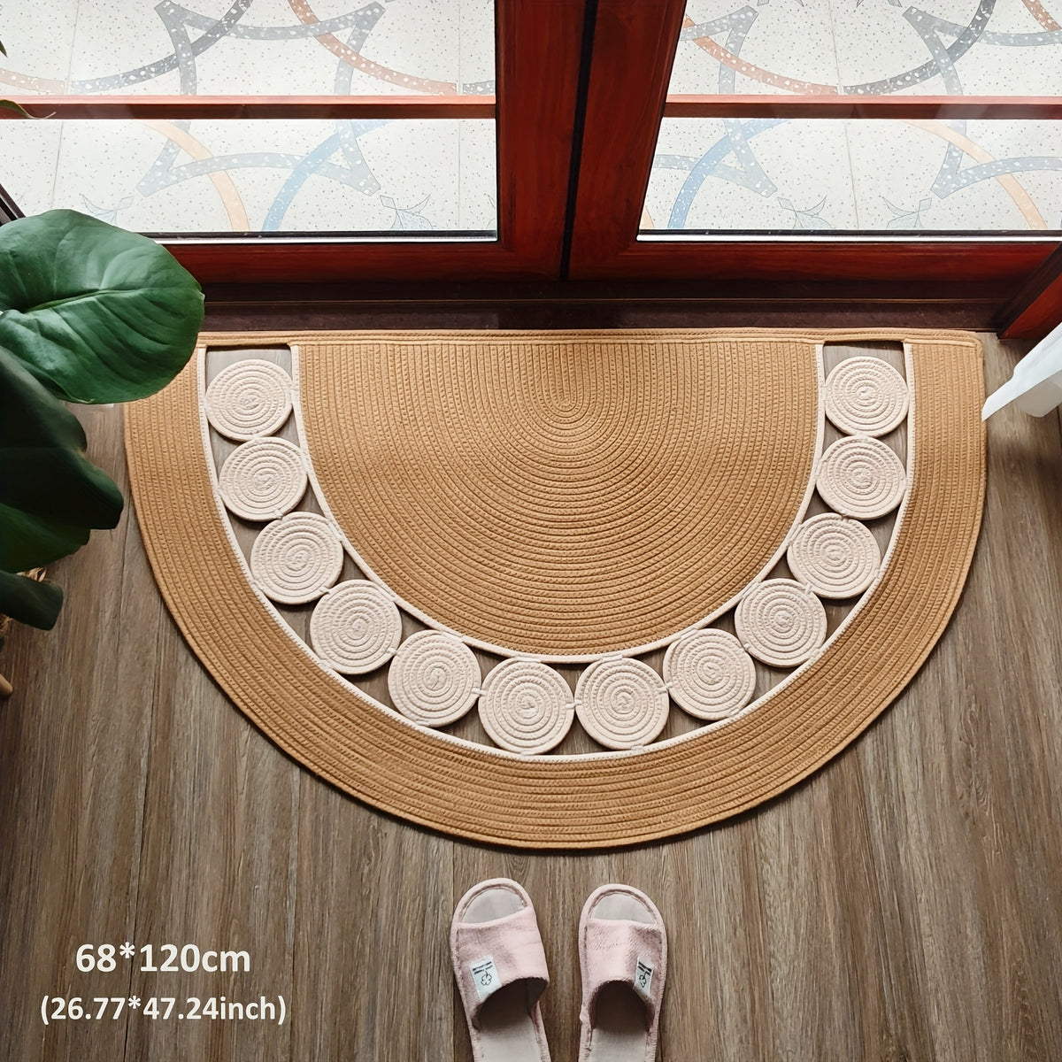 Tapis de salle de bain demi-lune en lin tressé à la main
