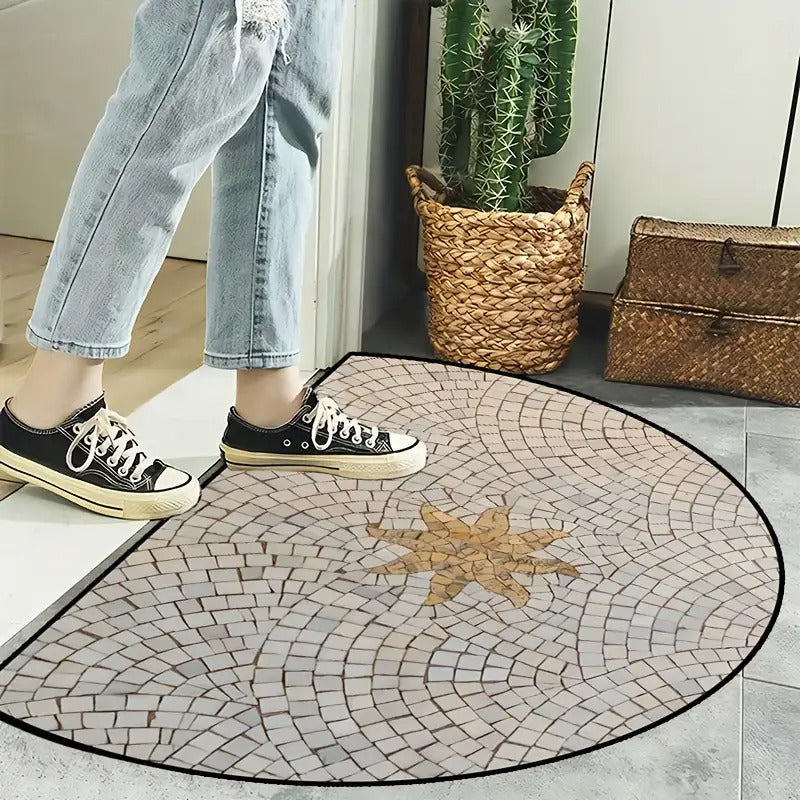 Tapis de salle de bain demi-rond, mosaïque de pierre imprimée