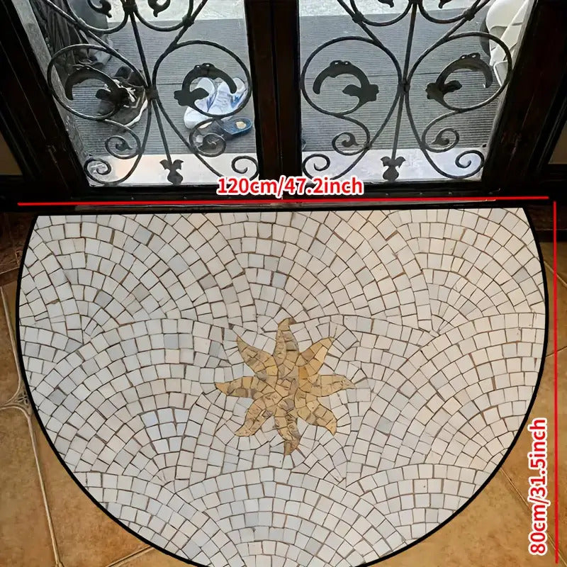 Tapis de salle de bain demi-rond, mosaïque de pierre imprimée