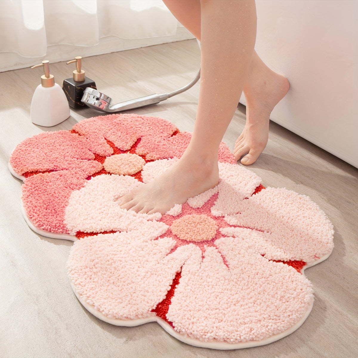 Tapis de salle de bain deux fleurs, tufté et moelleux
