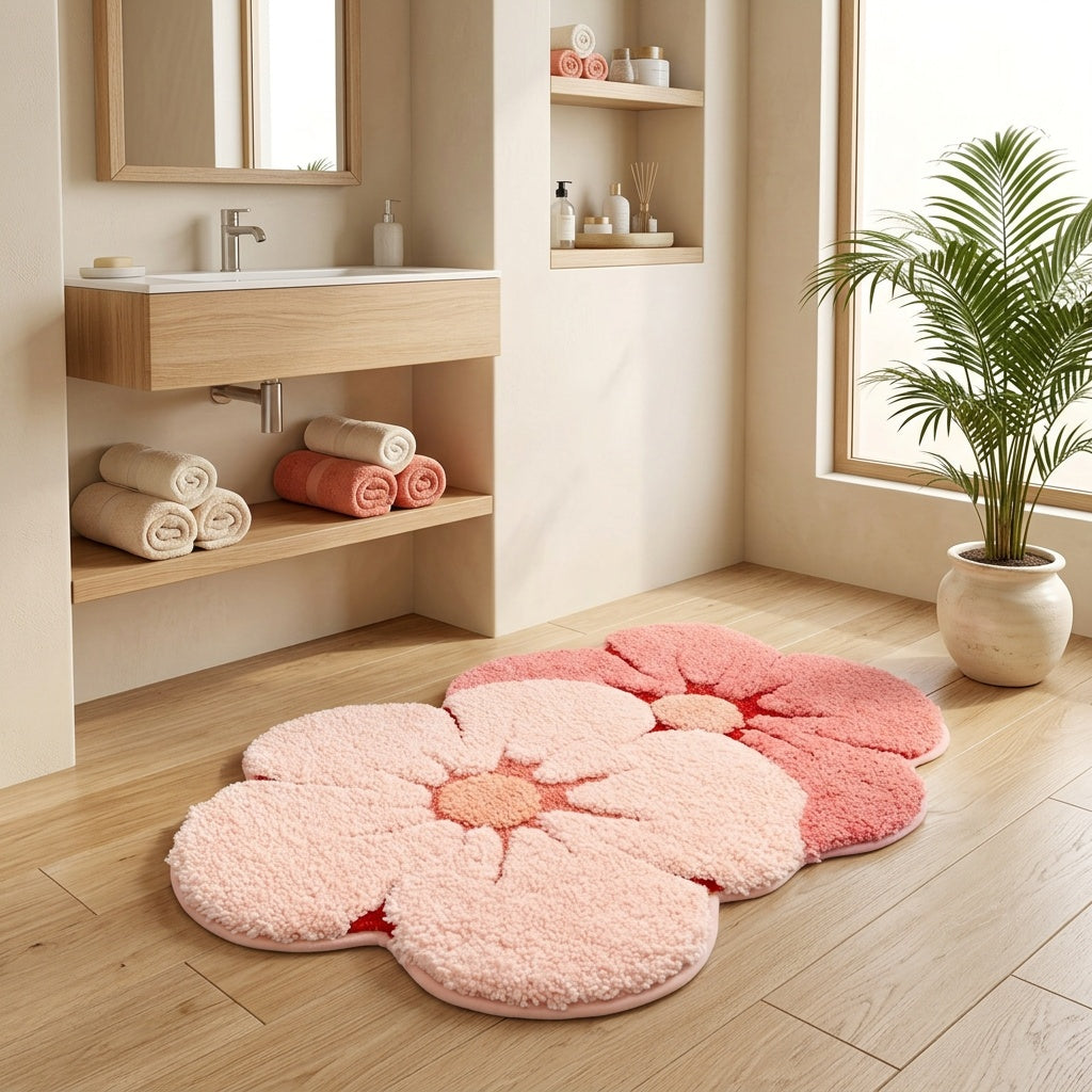Tapis de salle de bain deux fleurs, tufté et moelleux