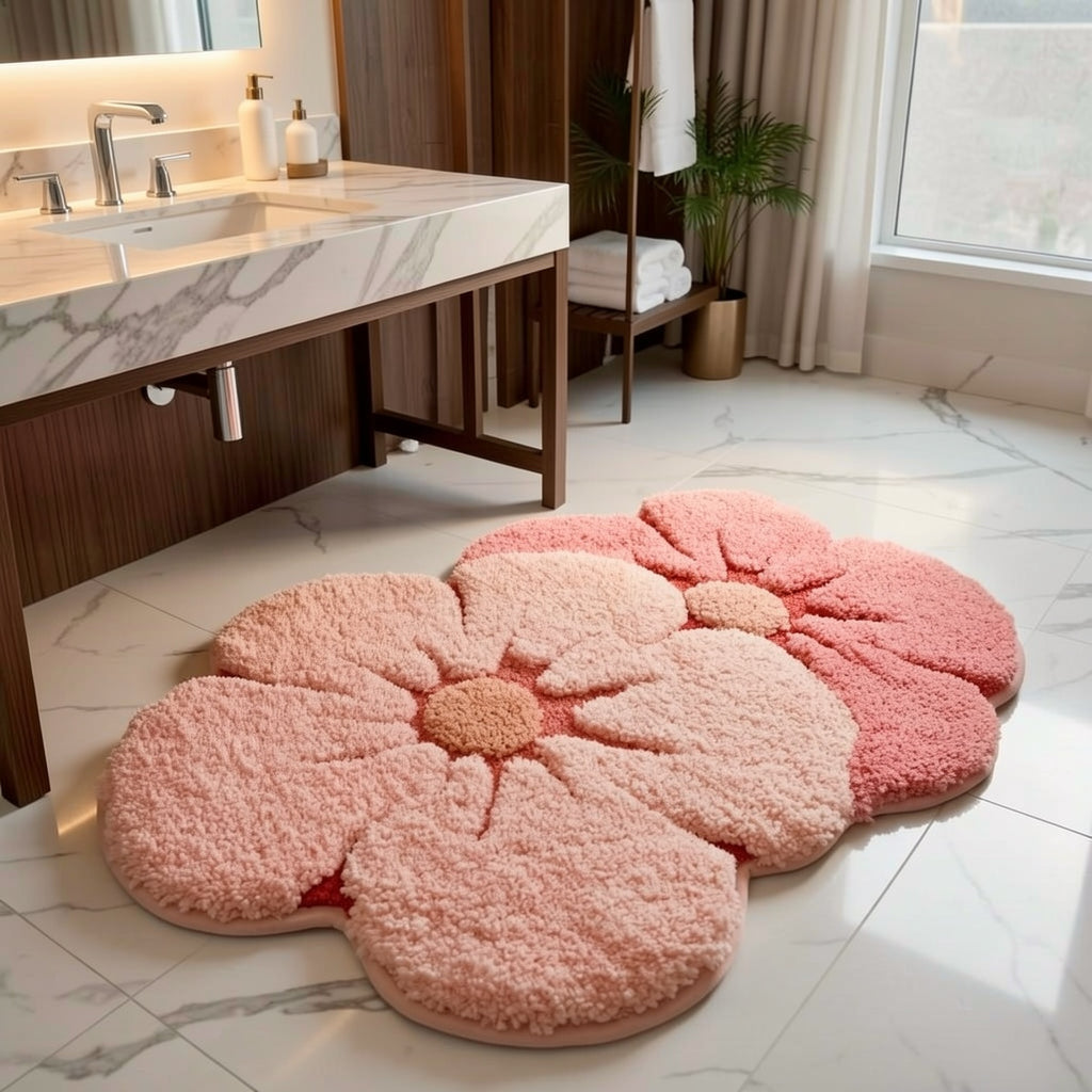 Tapis de salle de bain deux fleurs, tufté et moelleux