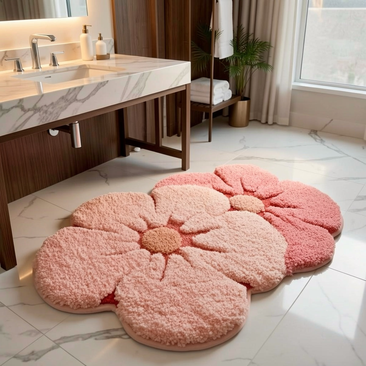 Tapis de salle de bain deux fleurs, tufté et moelleux