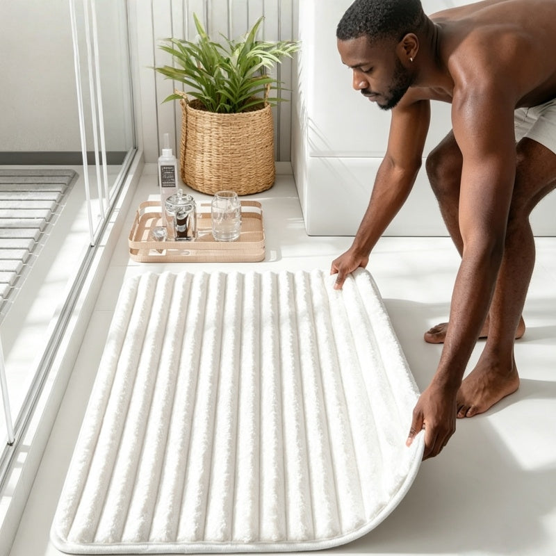 Tapis de salle de bain à côtes verticales, semelle PVC