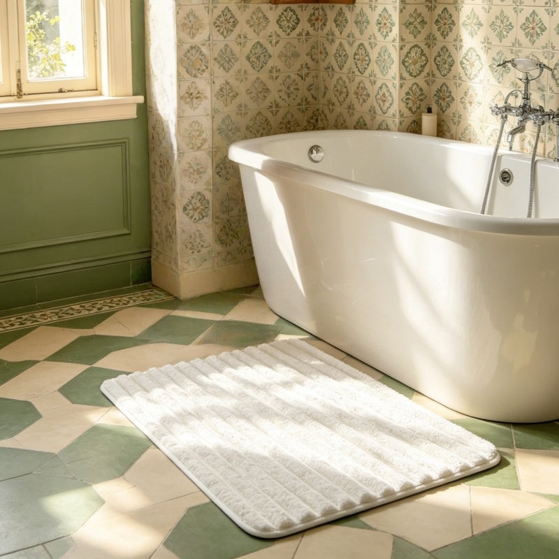 Tapis de salle de bain à côtes verticales, semelle PVC