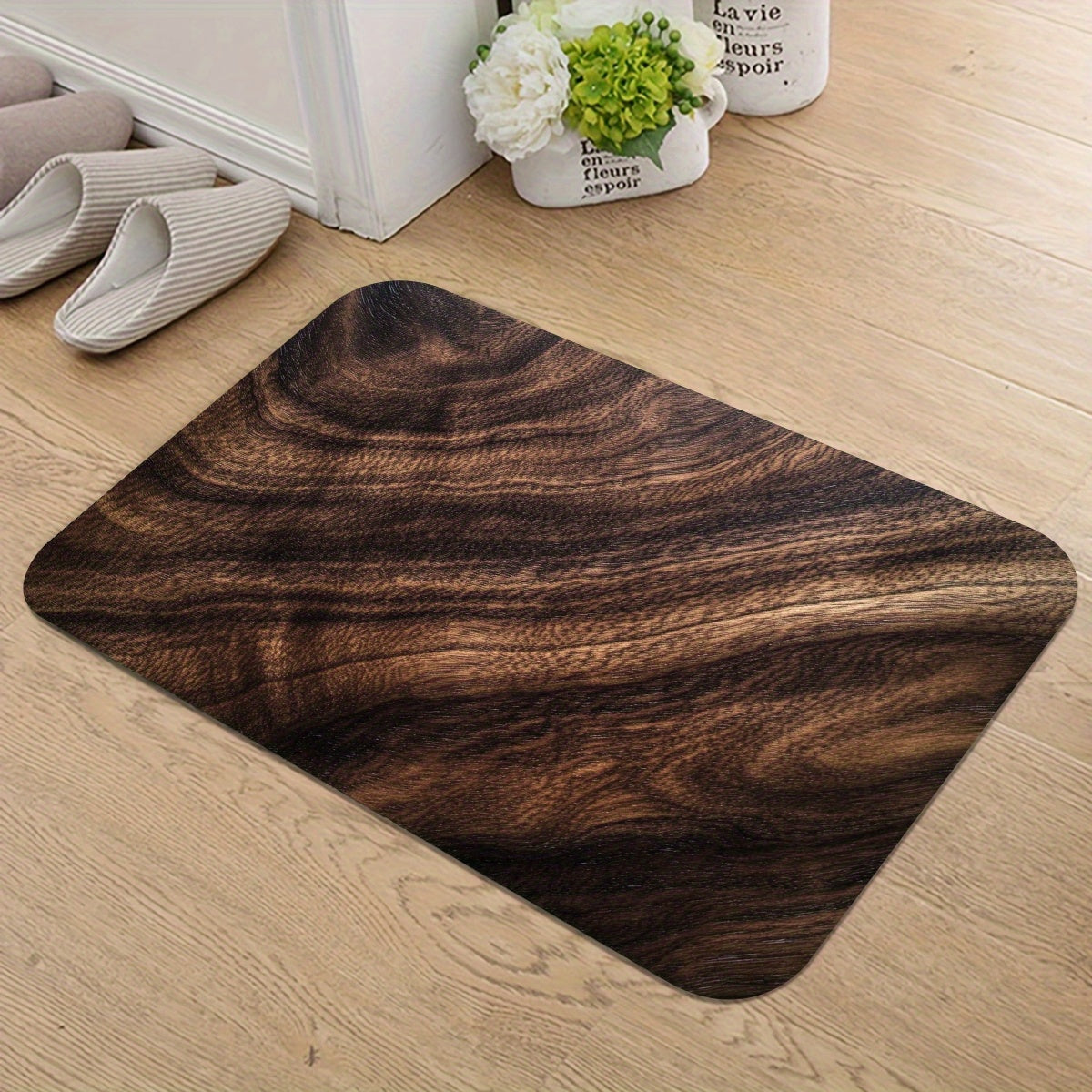 Tapis de salle de bain effet bois de noyer, velours ras