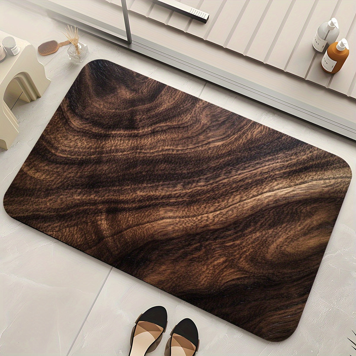 Tapis de salle de bain effet bois de noyer, velours ras