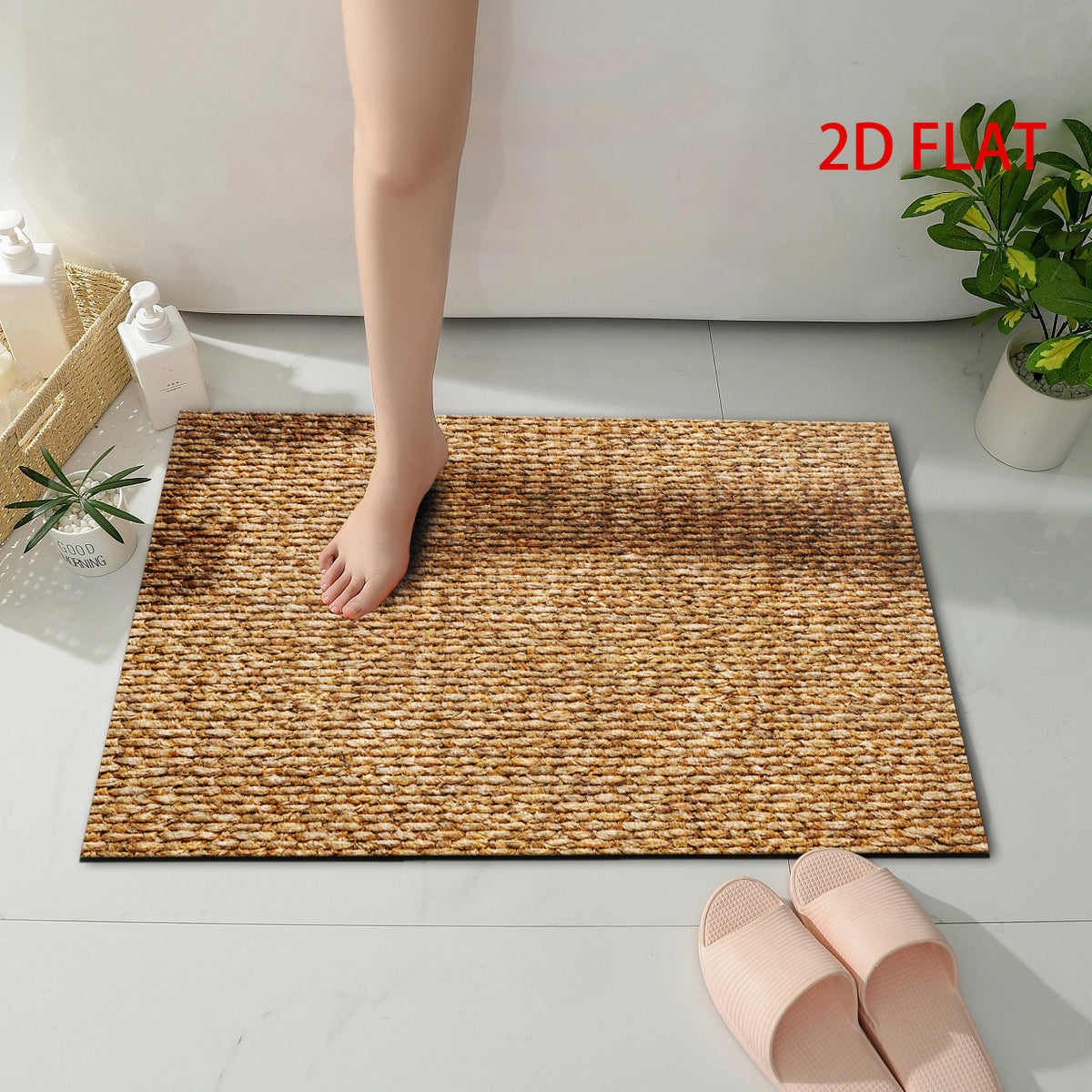 Tapis de salle de bain effet jute tissé imprimé