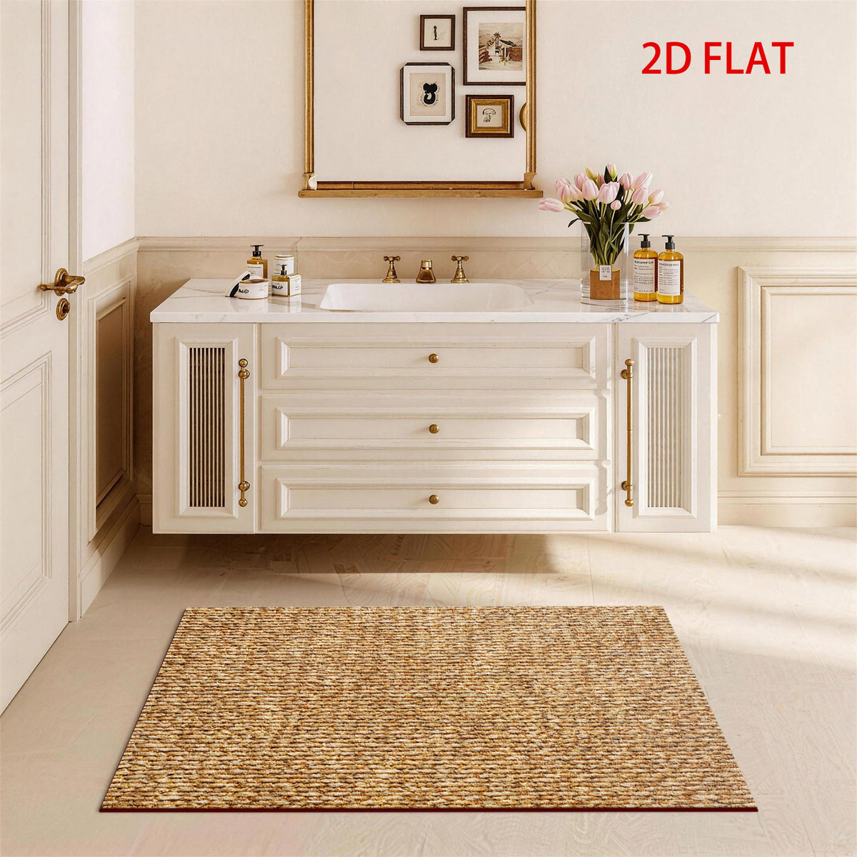 Tapis de salle de bain effet jute tissé imprimé