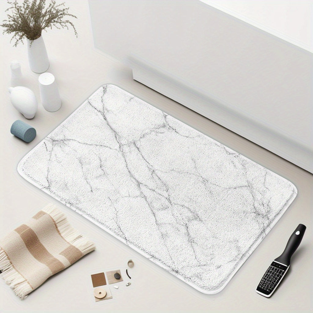 Tapis de salle de bain effet marbre, toucher cachemire
