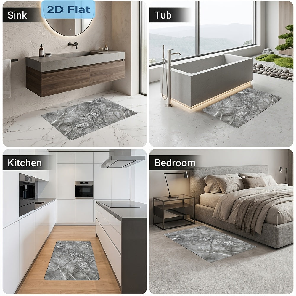 Tapis de salle de bain effet marbre, dessous à pois