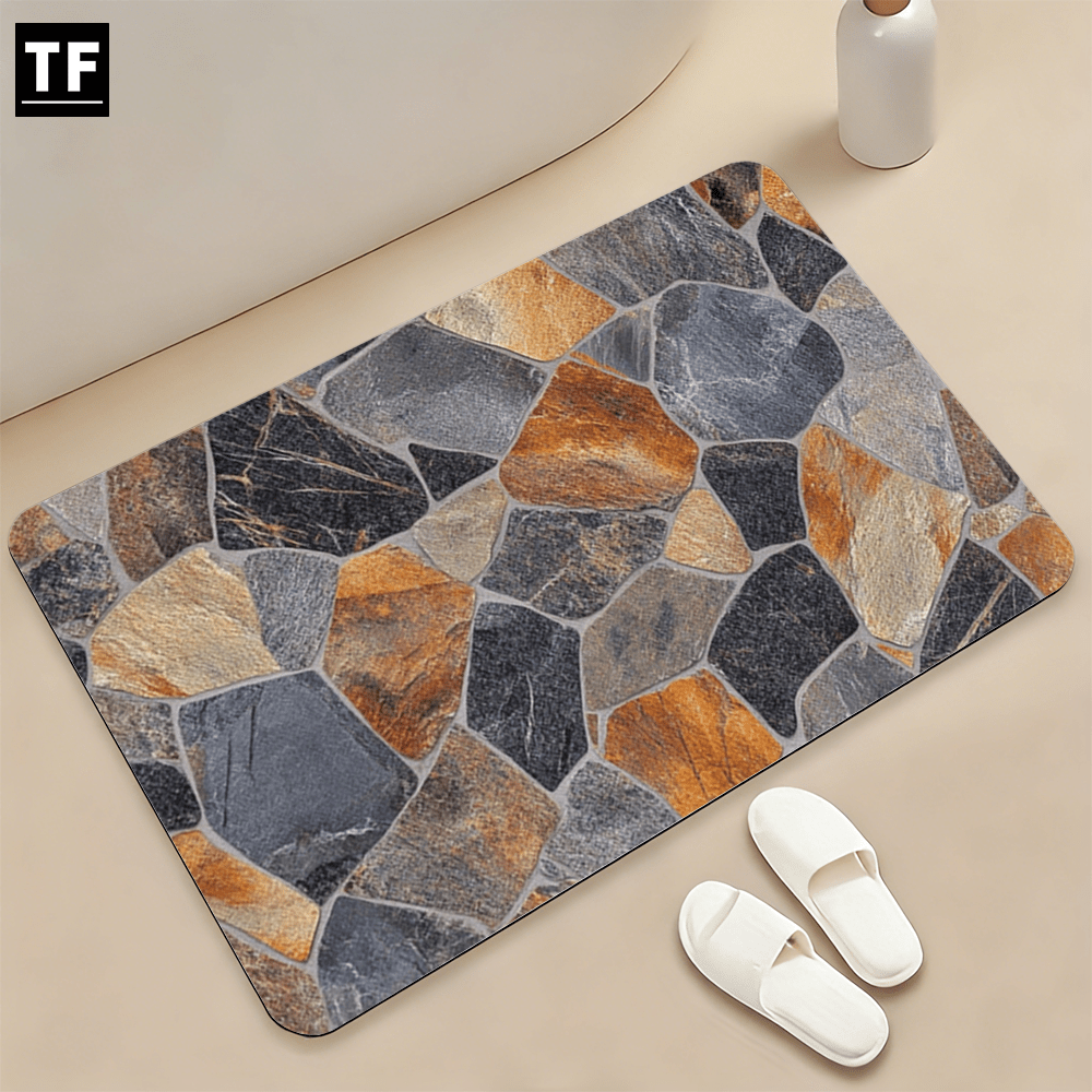 Tapis de salle de bain effet mur de pierre et rouille