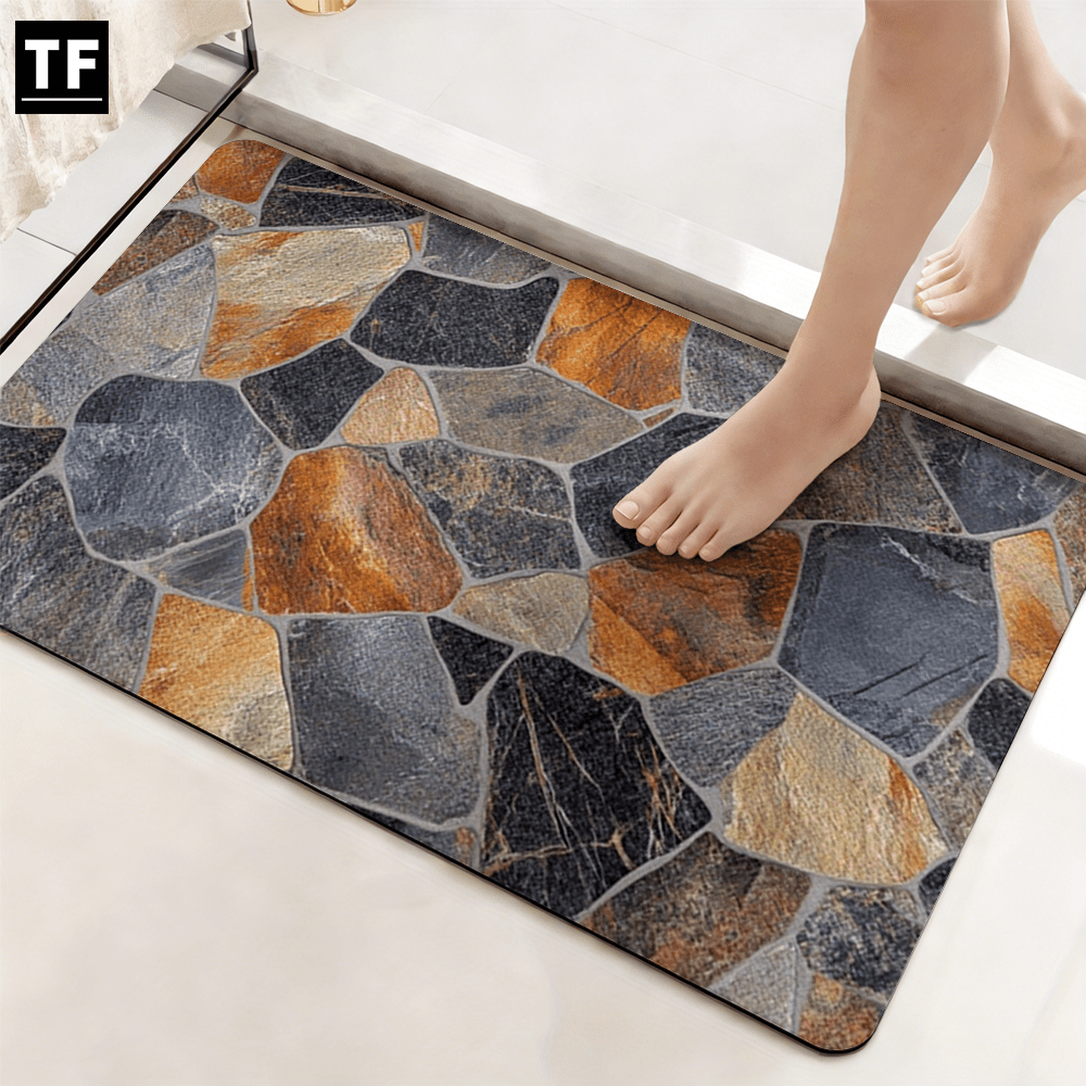 Tapis de salle de bain effet mur de pierre et rouille