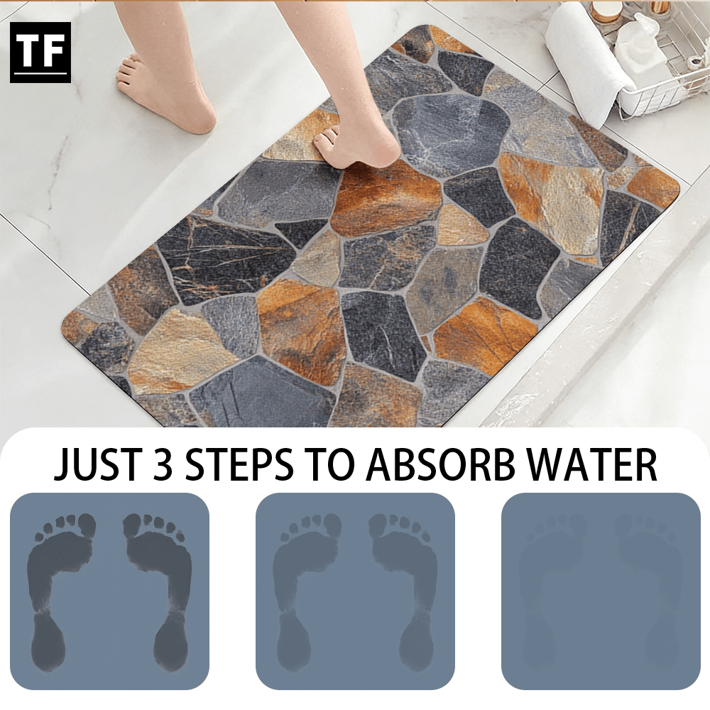 Tapis de salle de bain effet mur de pierre et rouille