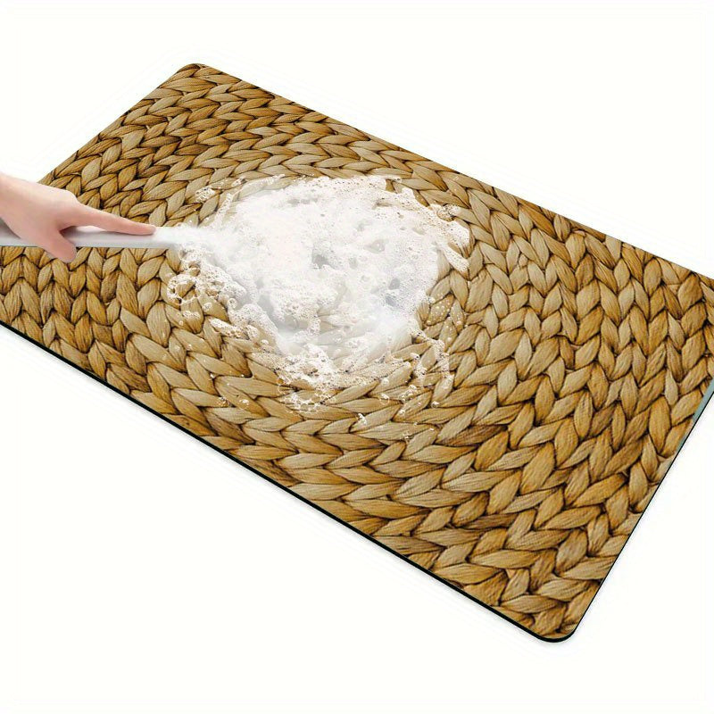 Tapis de salle de bain effet tressé, dos caoutchouc