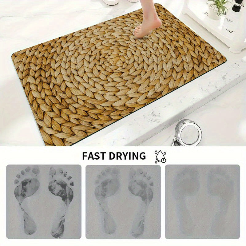 Tapis de salle de bain effet tressé, dos caoutchouc