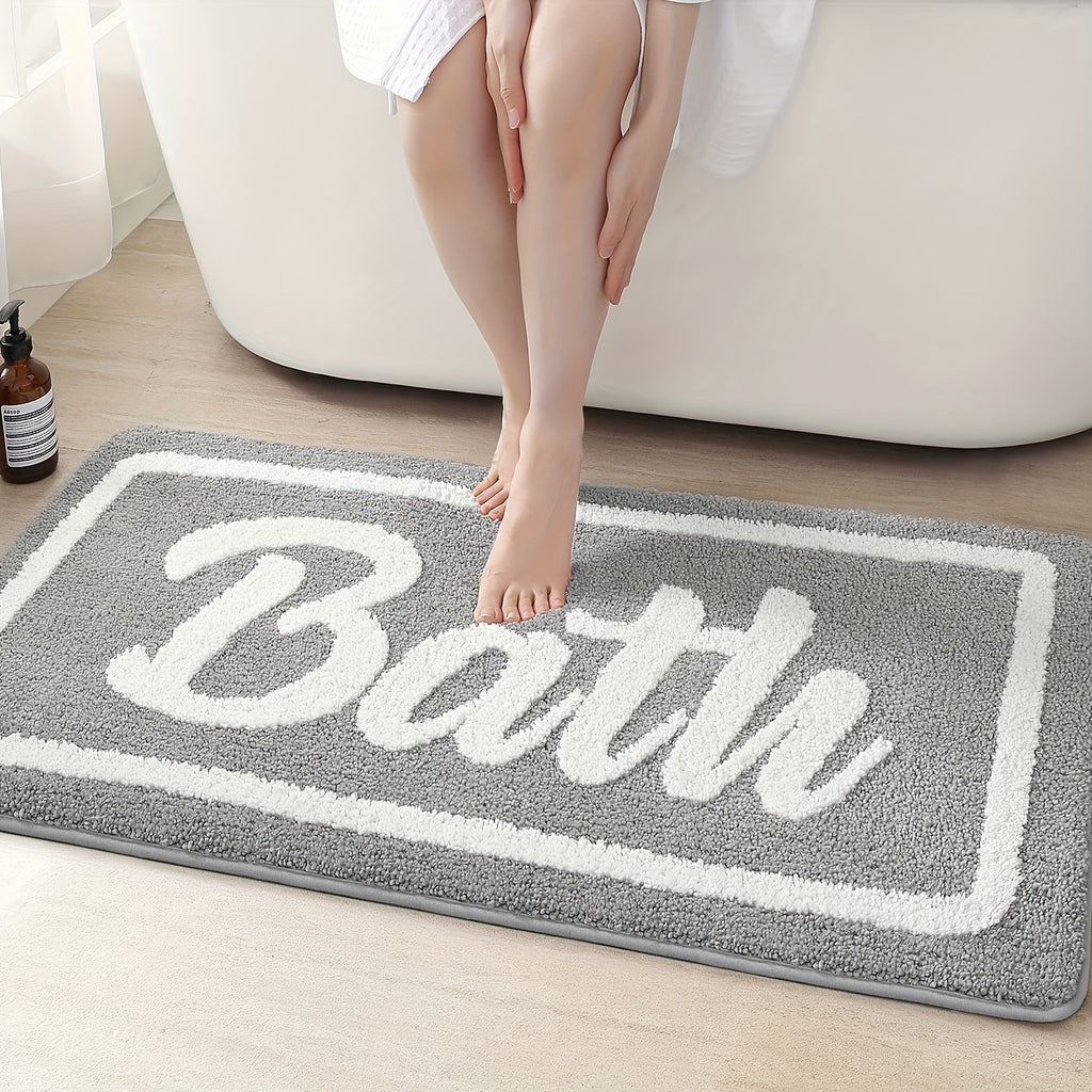Tapis de salle de bain épais à lettrage Bath tufté en relief