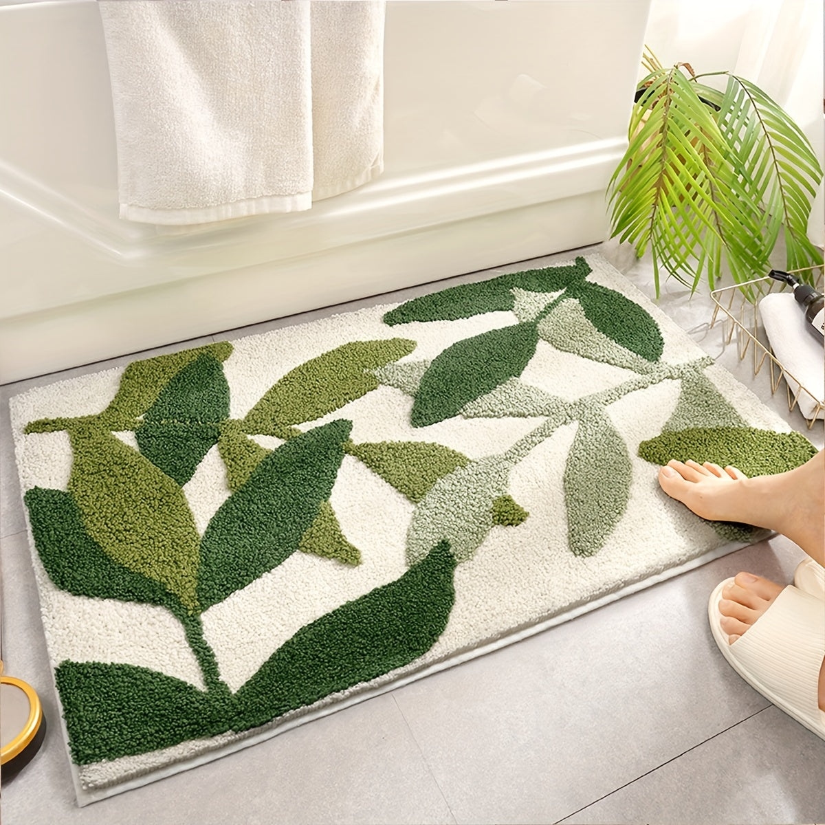 Tapis de salle de bain feuillage, quatre formats dont WC