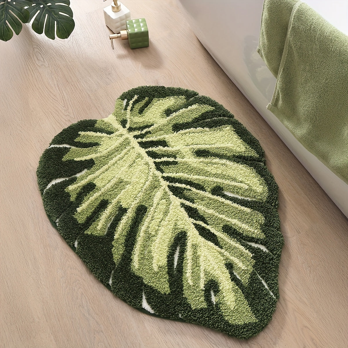 Tapis de salle de bain forme feuille tropicale, 2 300 g/m²