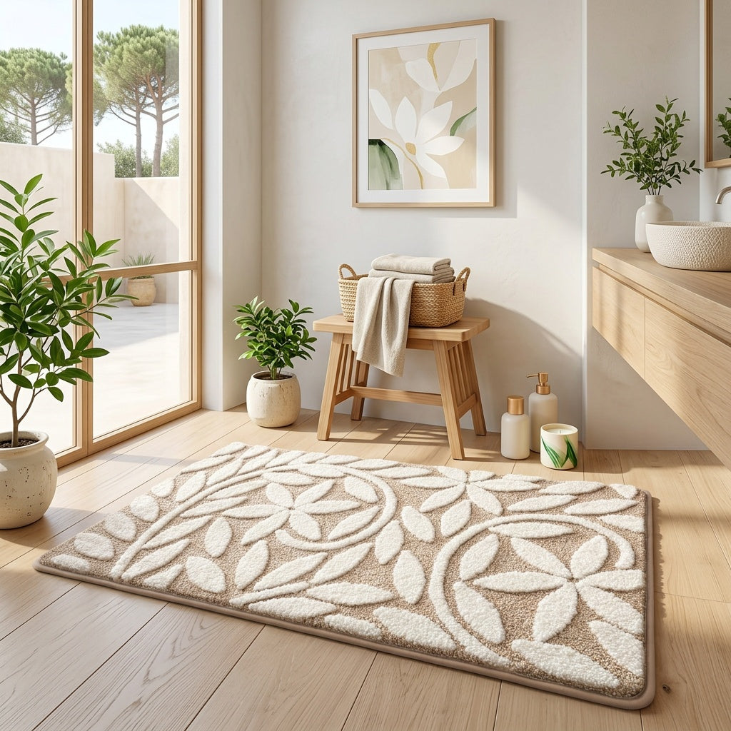 Tapis de salle de bain à feuilles tuftées