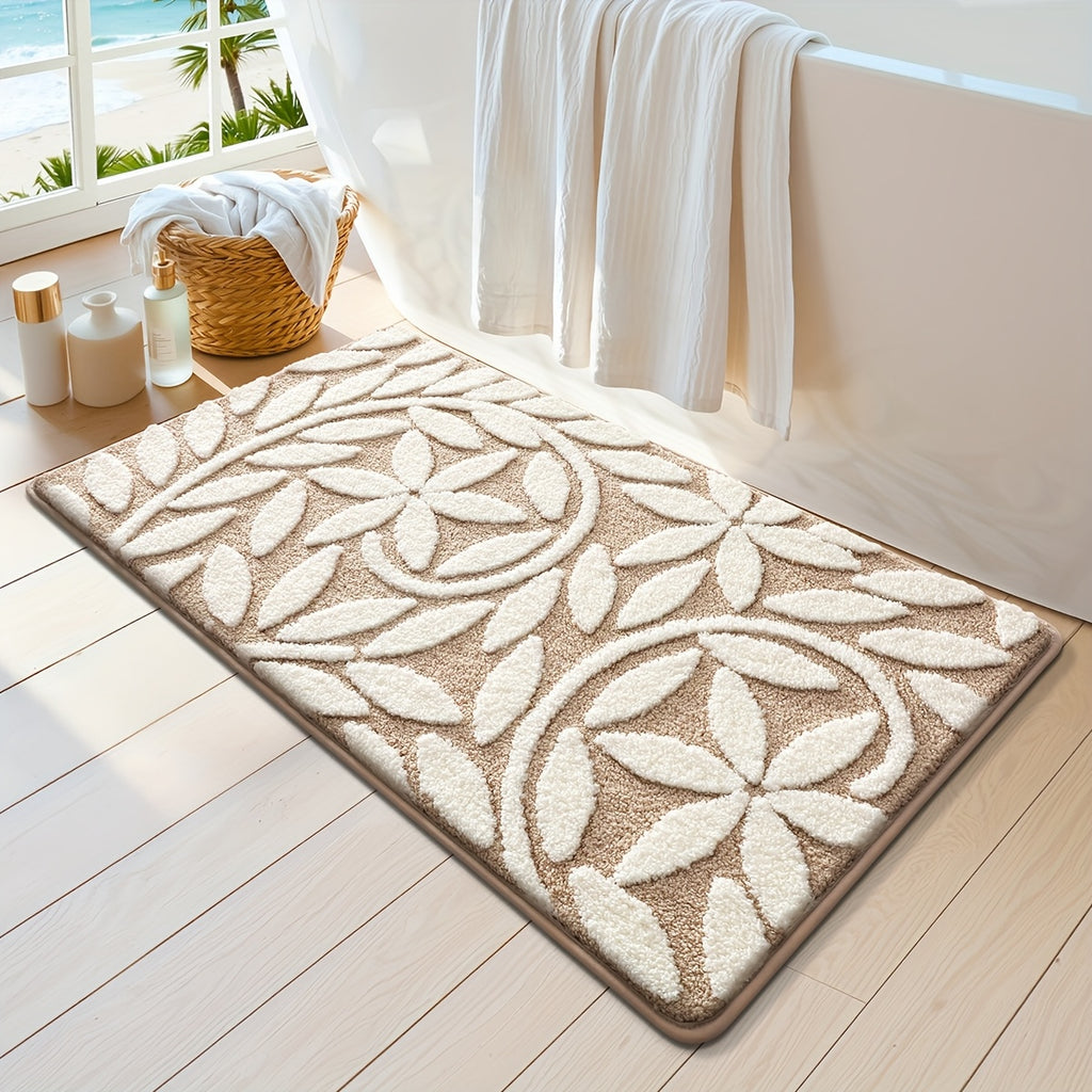 Tapis de salle de bain à feuilles tuftées