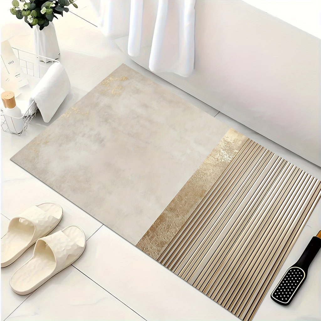 Tapis de salle de bain fin effet marbre et lignes