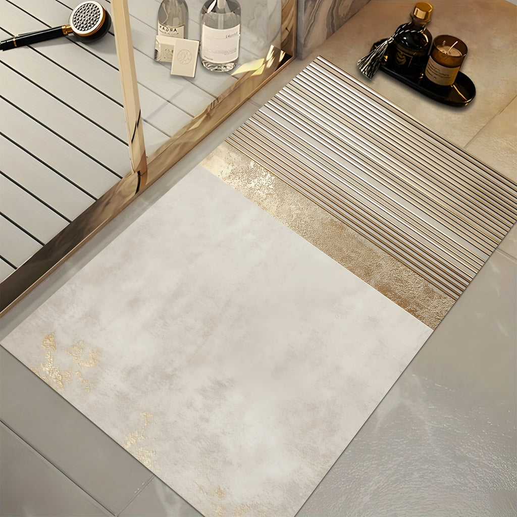 Tapis de salle de bain fin effet marbre et lignes
