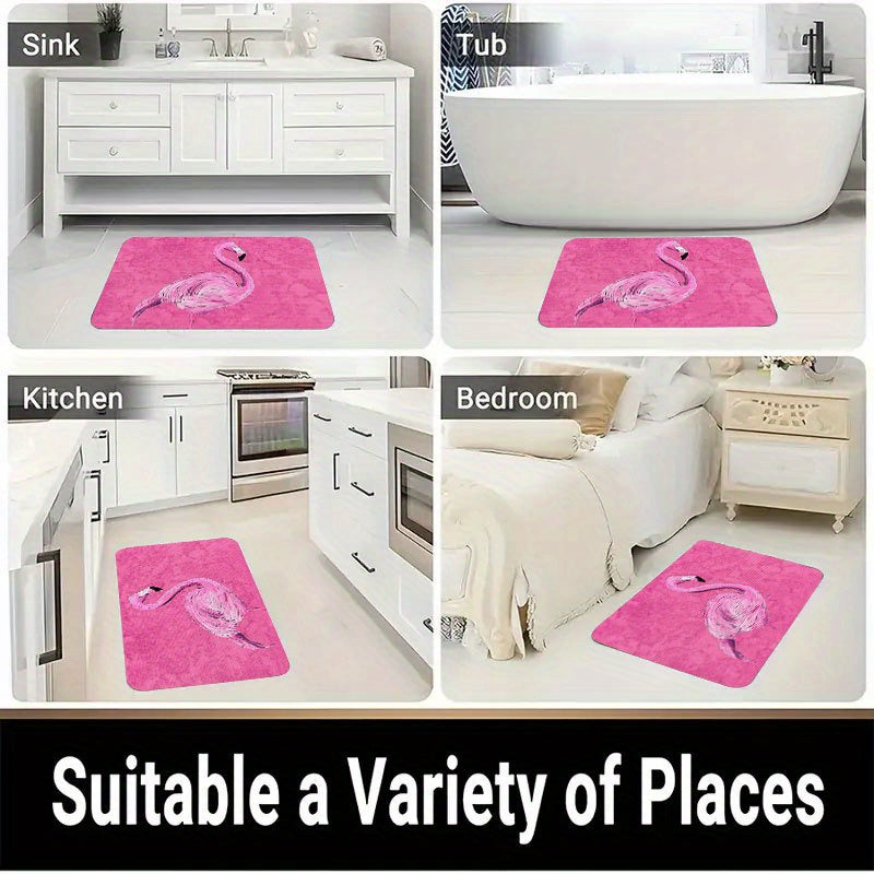 Tapis de salle de bain motif flamant, dos caoutchouc