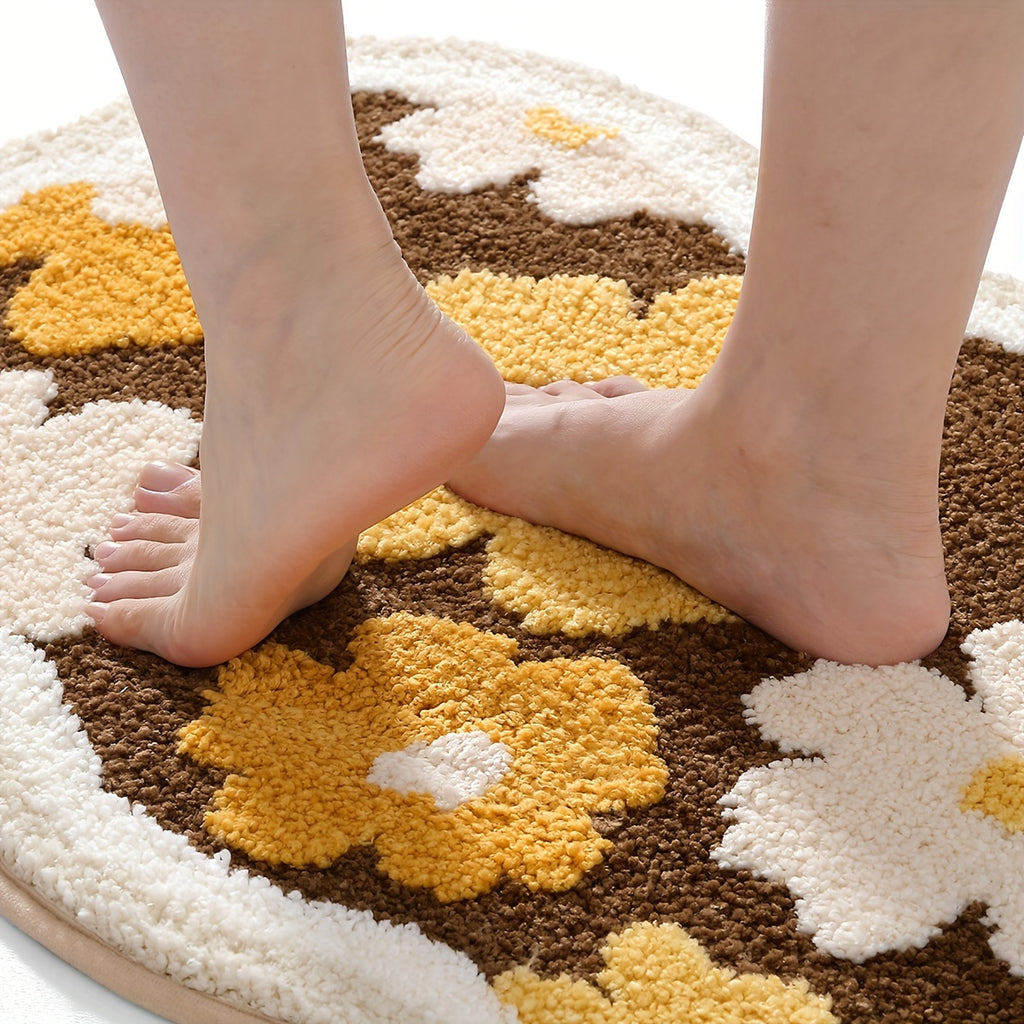 Tapis de salle de bain fleuri, d'épaisseur