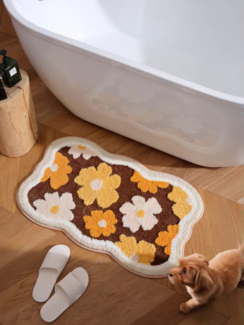 Tapis de salle de bain fleuri, d'épaisseur