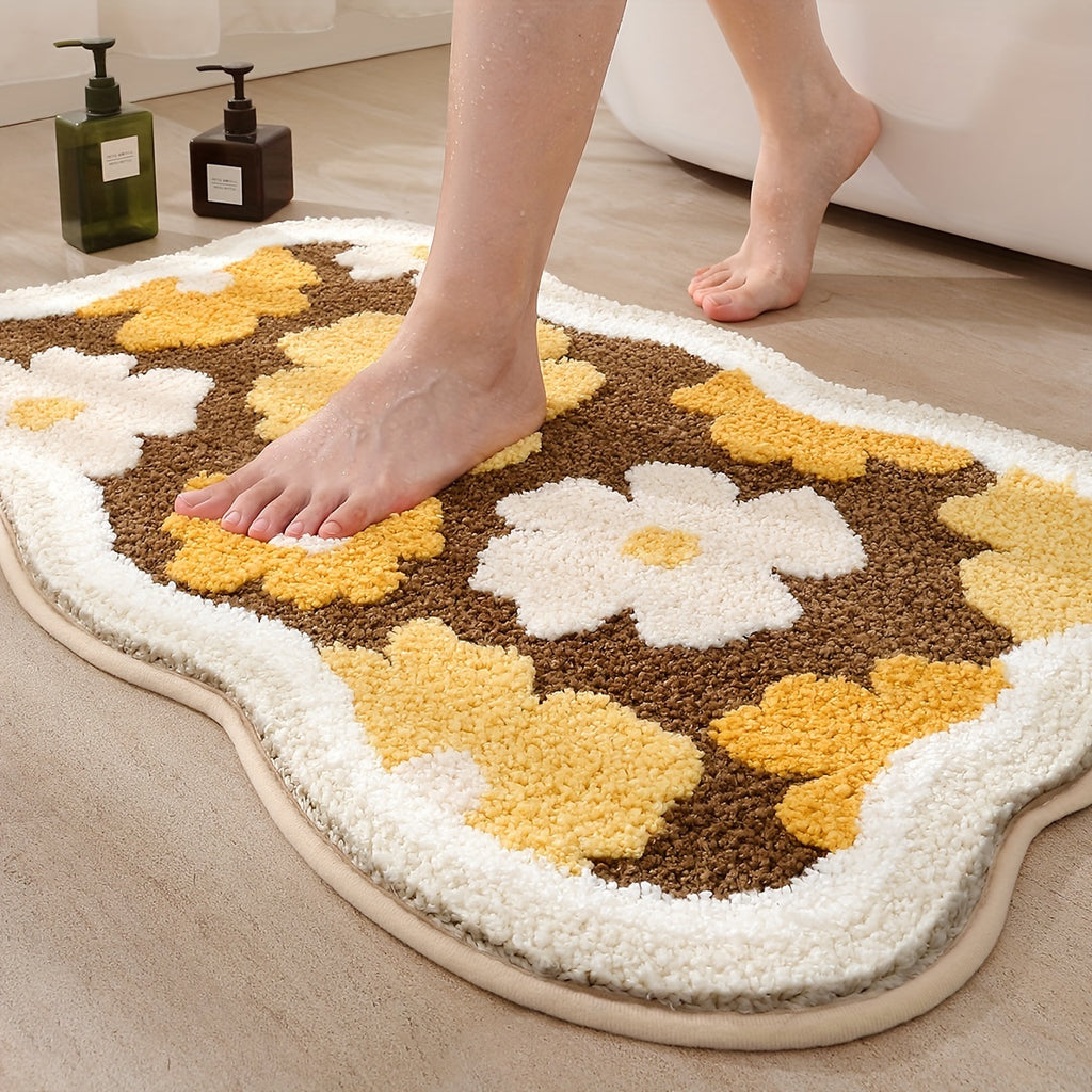 Tapis de salle de bain fleuri, d'épaisseur