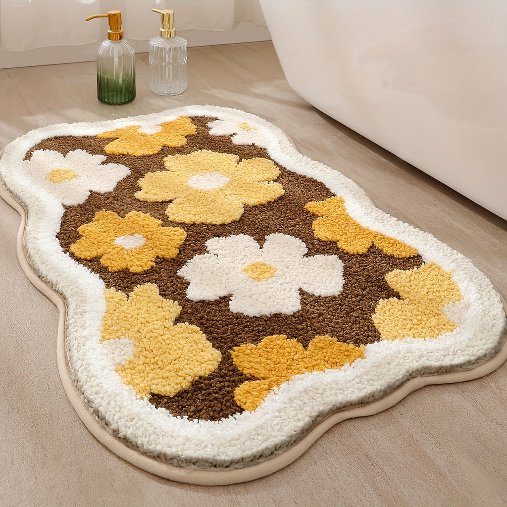 Tapis de salle de bain fleuri, d'épaisseur